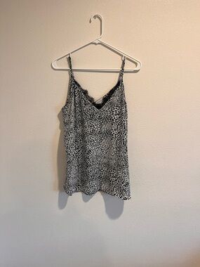 Rachel Zoe Black & White Animal Print Lace-Trim Cami